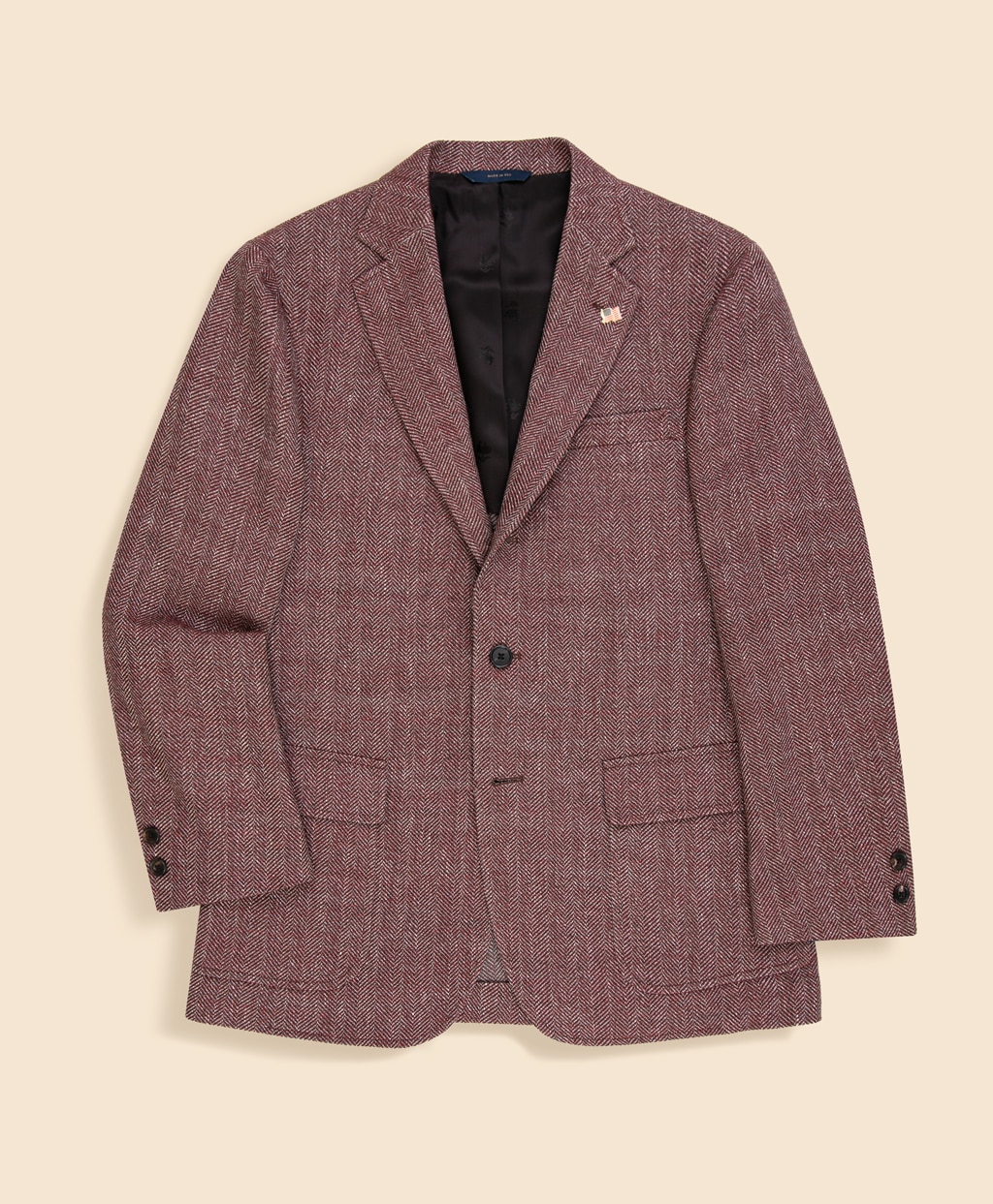 ウール／コットン／リネン ヘリンボーン 段返り3釦サックジャケット