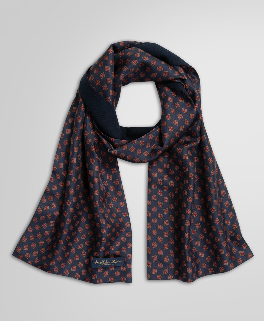 シルク/ウール スクエアモチーフプリント リバーシブル スカーフ