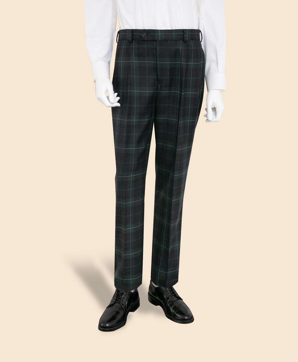 ウールツイル ブラックウォッチ プリーテッド トラウザーズ