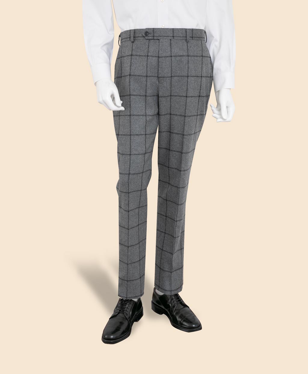 ウールフランネル ウィンドウペイン プレーンフロント トラウザーズ