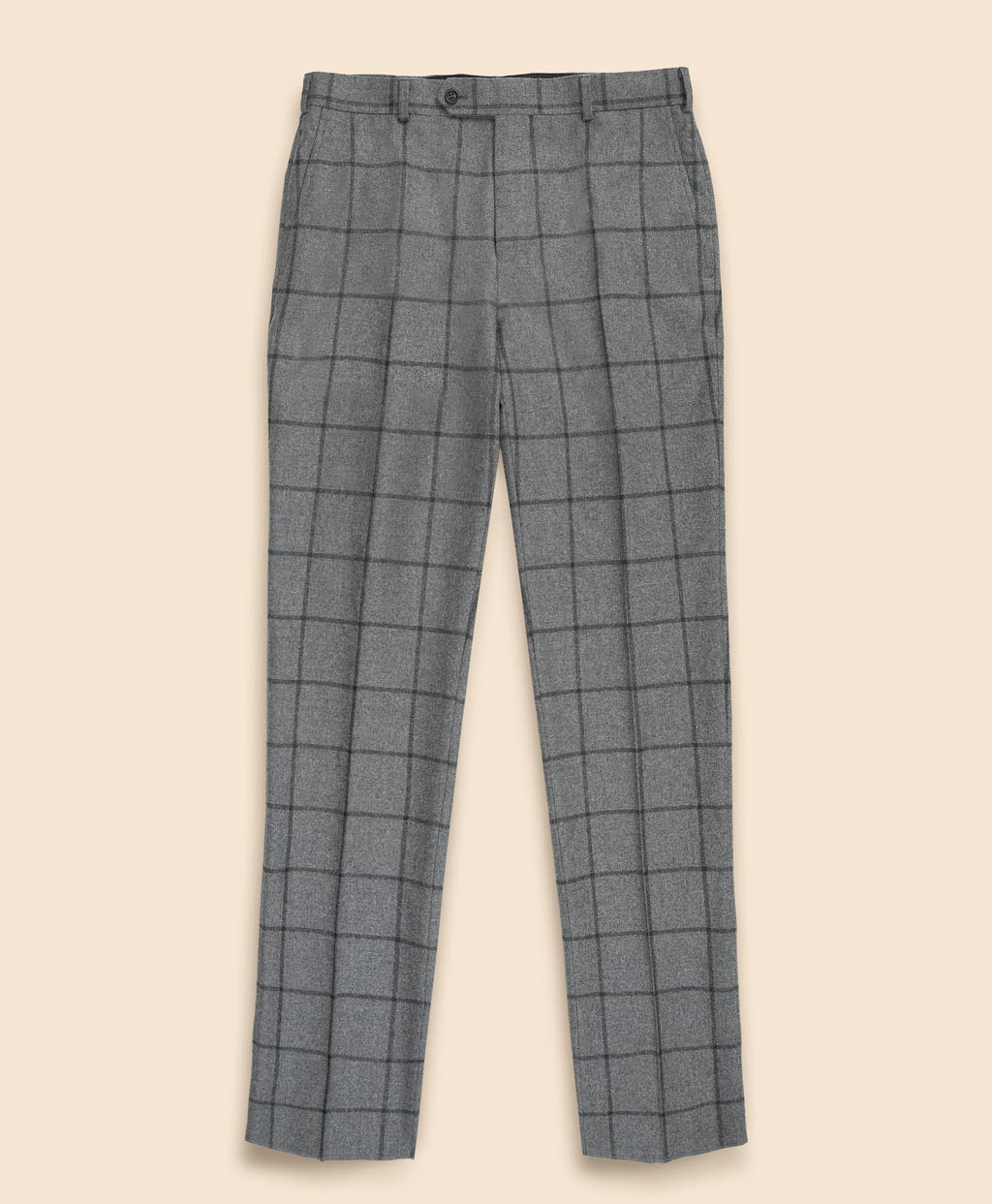 ウールフランネル ウィンドウペイン プレーンフロント トラウザーズ