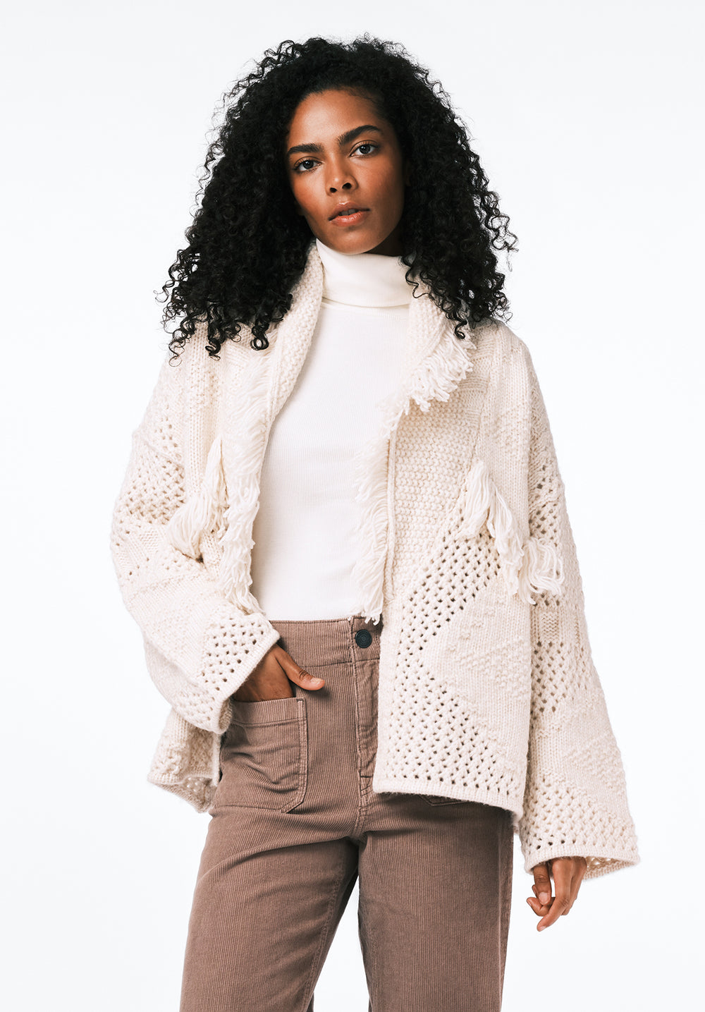 Agatha Women's Open-Front Knit Cardigan with Fringe Detail