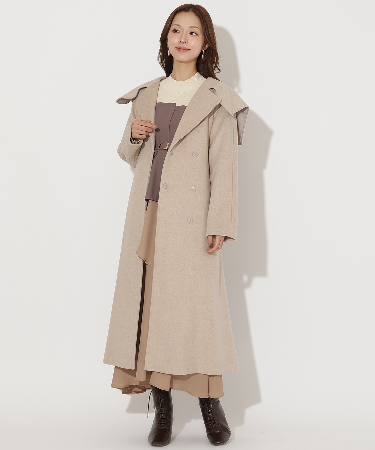 ケープカラーロングコート(F ベージュ): AND COUTURE｜公式オンライン