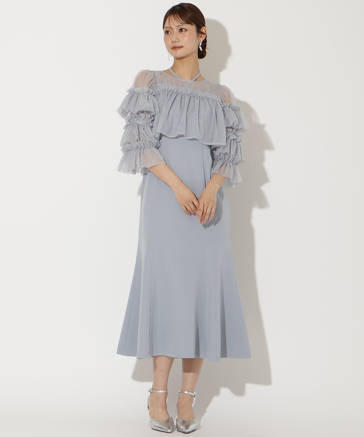 ラメフラワーチュールレイヤードドレス(F グリーン): AND COUTURE