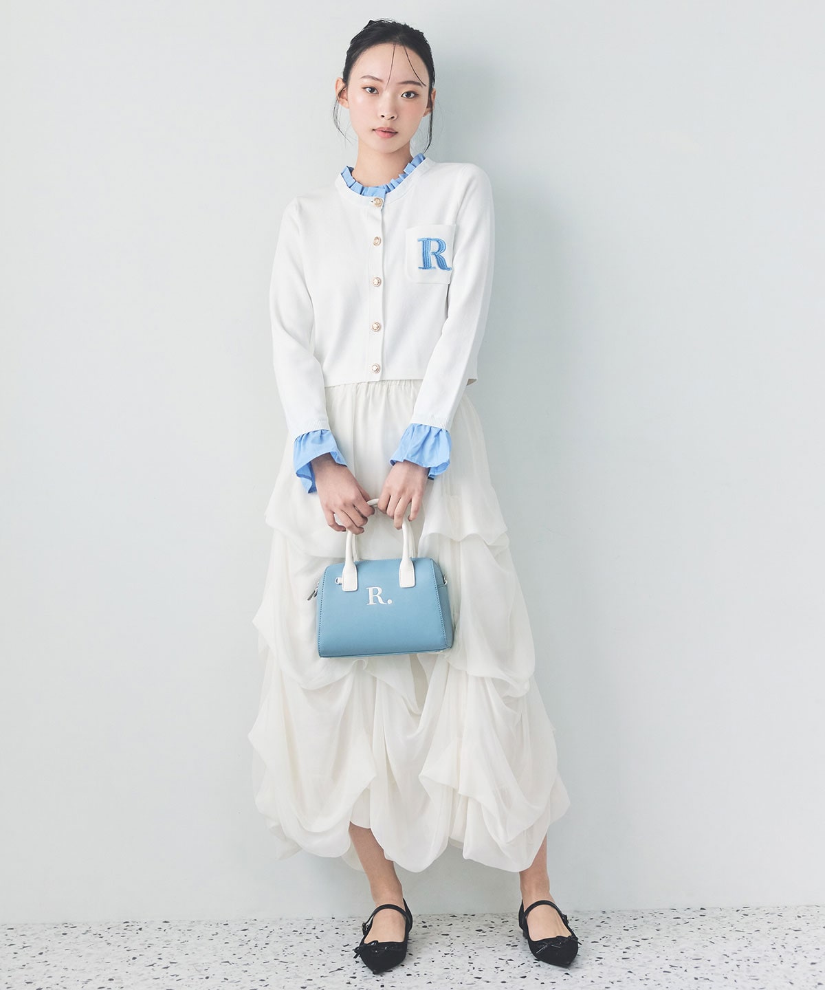 タックバルーンボリュームシフォンロングスカート(F オフホワイト