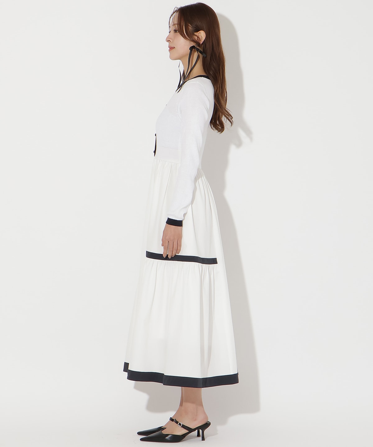 ラメ入り配色ドッキングワンピース(F ホワイト): AND COUTURE｜公式