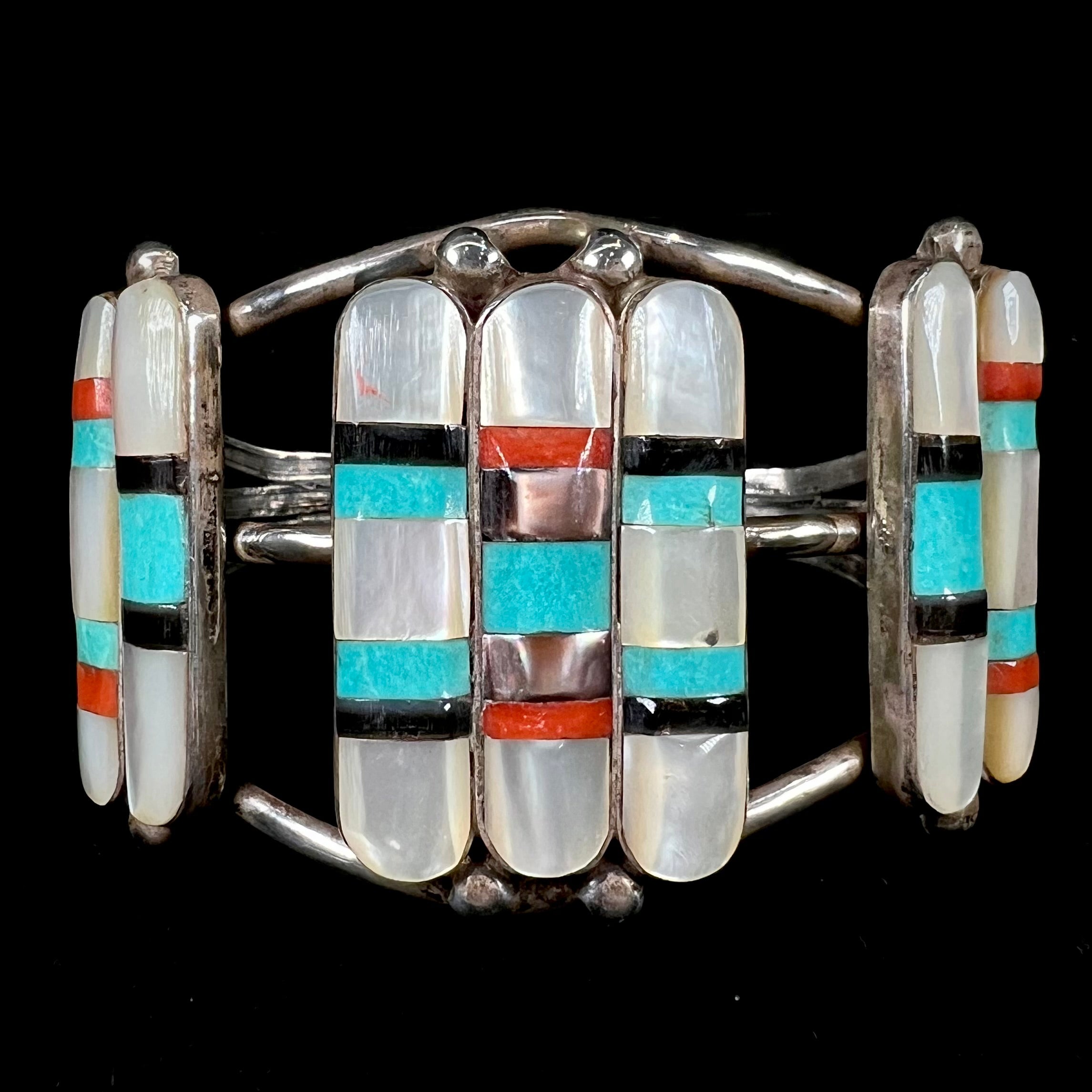 Vintage Ladies' Zuni Stone Inlay Cuff Bracelet, c.1950's