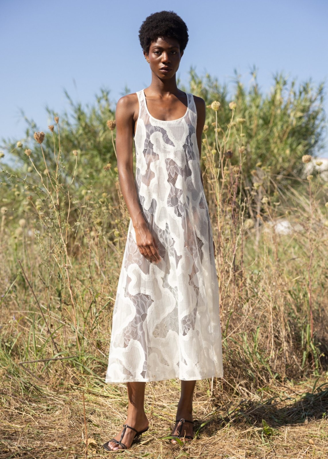 ESTHE - SHEER LACE SLIP DRESS シアーレースドレス - OFF WHITE