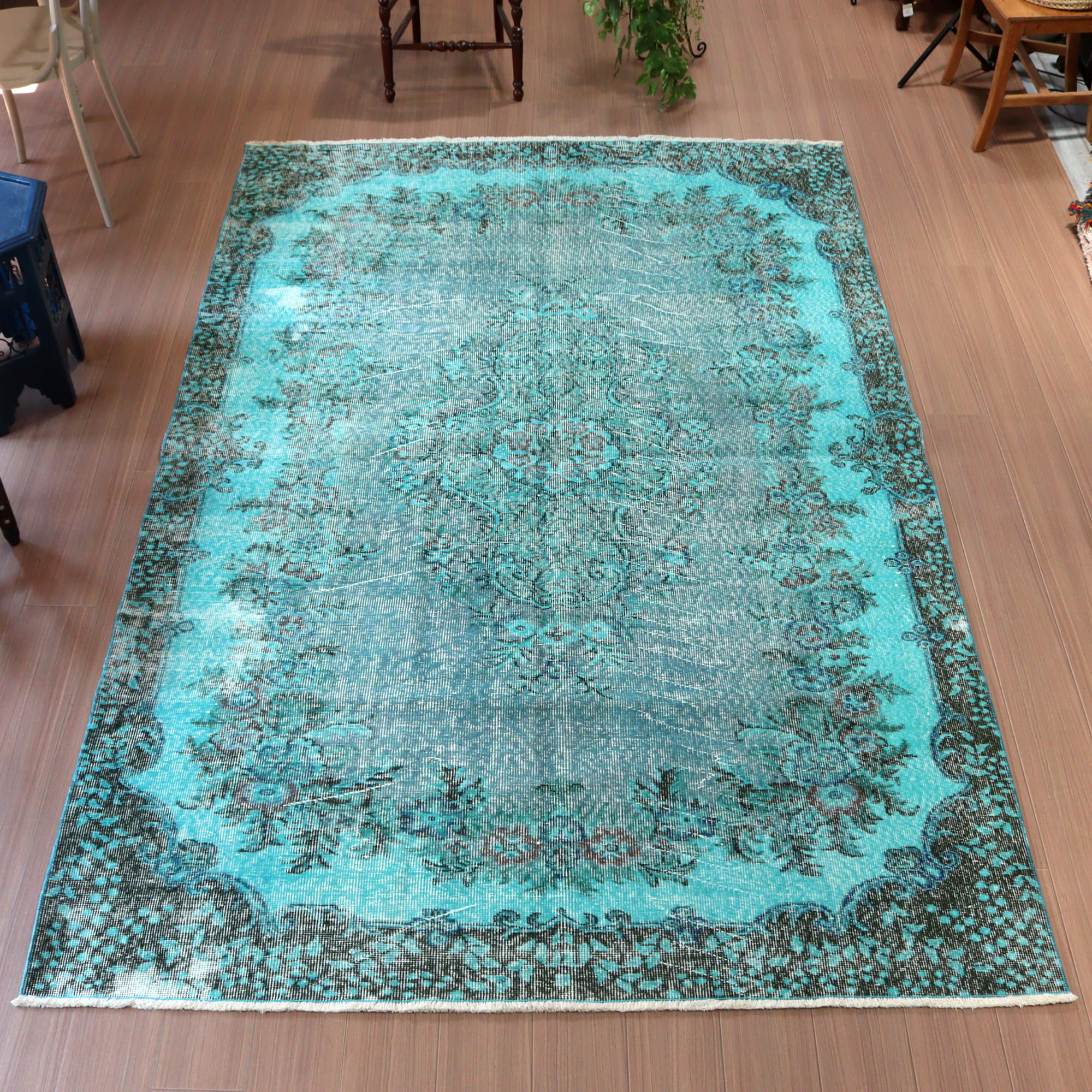 オーバーダイド ヴィンテージラグ ターコイズブルー265×175cm トルコ