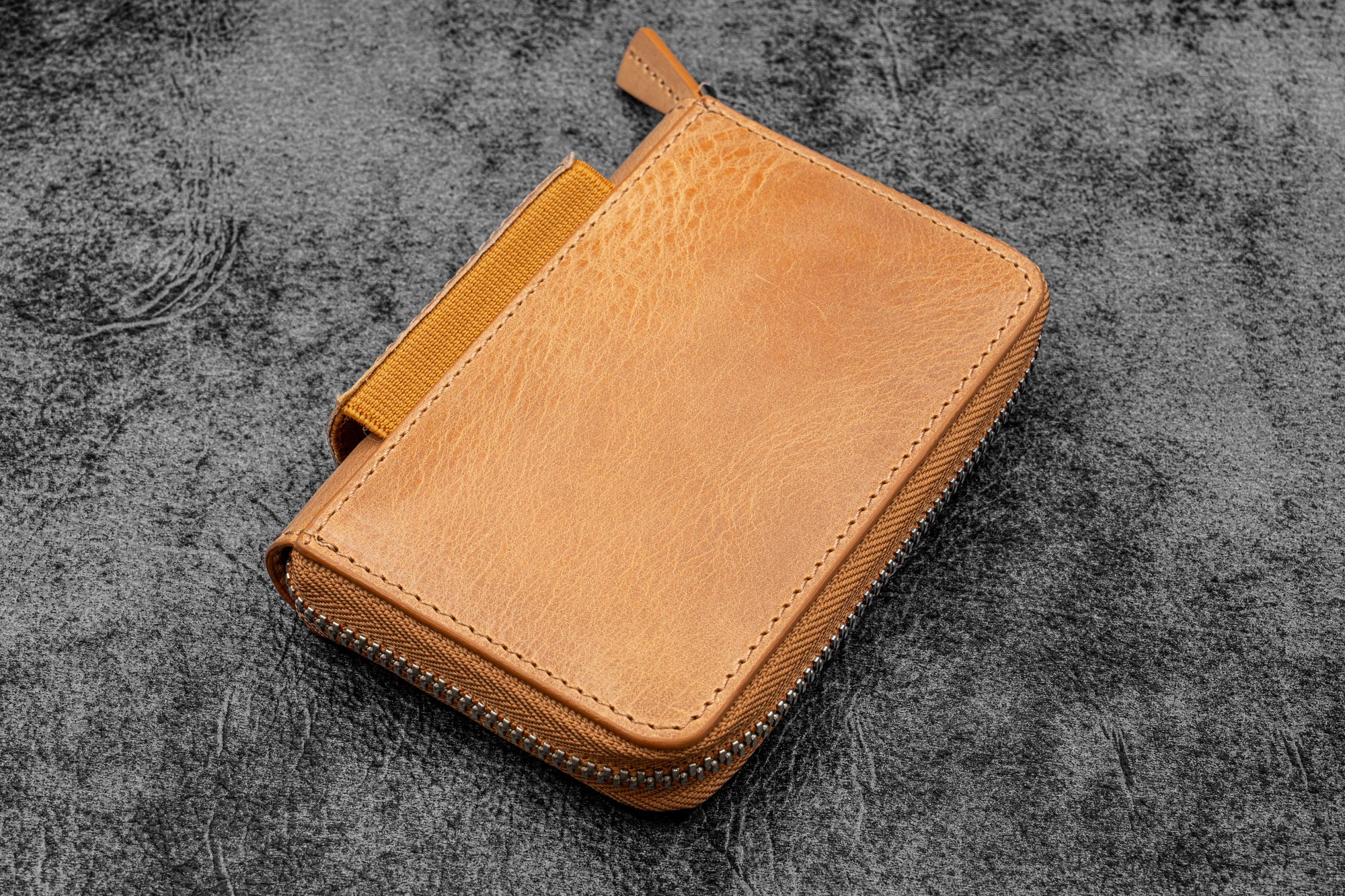 Leather EDC Wallet Zip Honey Ochre| With Pen Holder - Galen Leather
