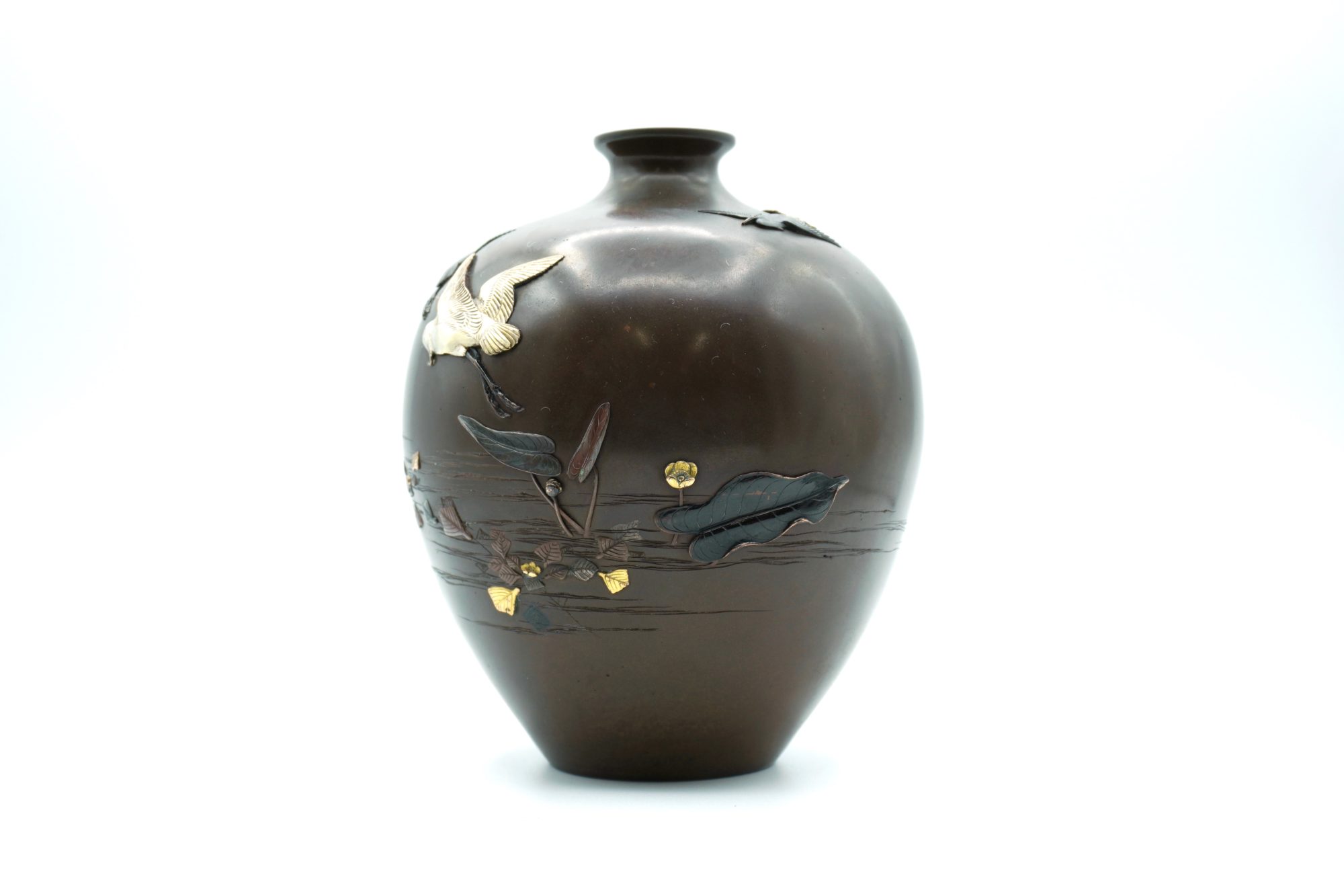 専用大型銅胎 黒漆螺鈿象嵌『鳳凰牡丹図』飾り壺 花瓶 花器 高