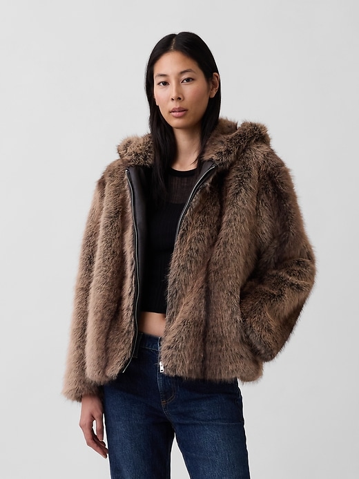 Faux Fur Relaxed Zip Hoodie | Gap