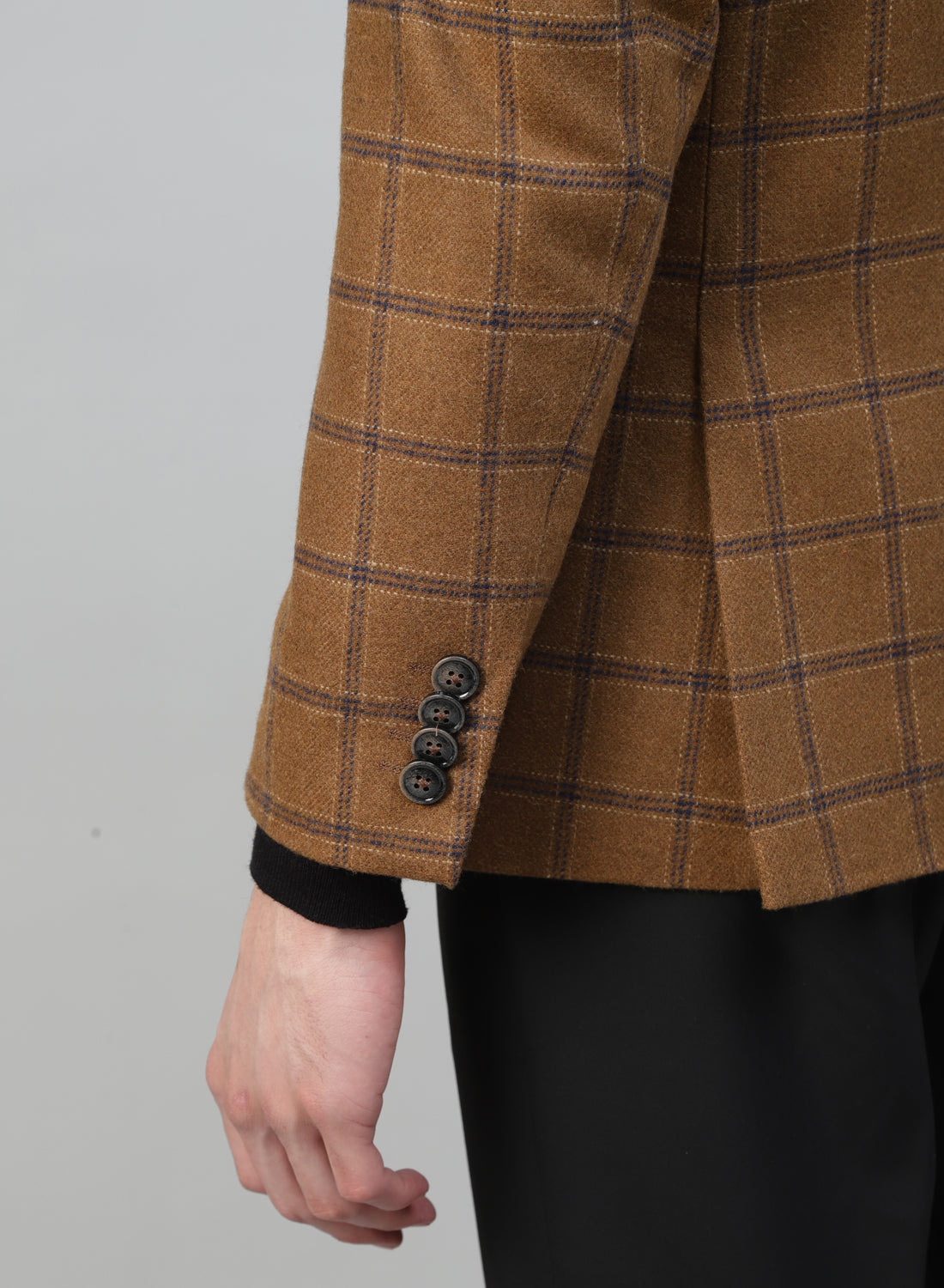Camel Tweed Check Notch Collar Jacket
