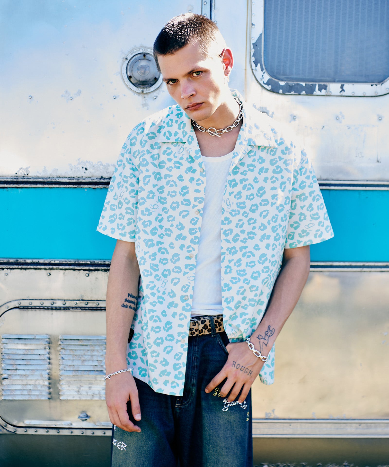 GB0226/SH07 : Leopard Open Collar Shirt / レオパードオープンカラー