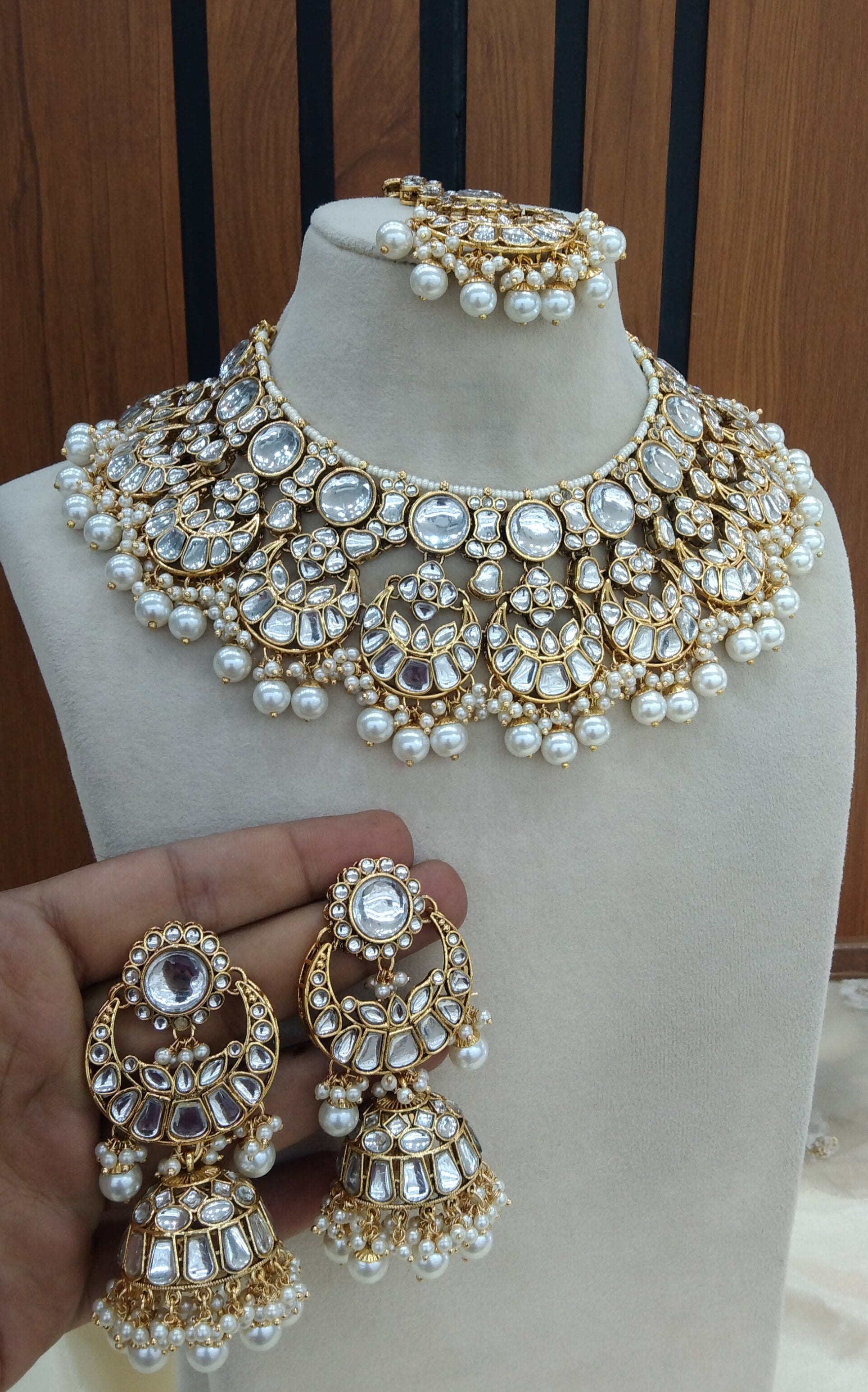 Indian Jewellery/ White Bridal Kundan necklace Lash Set – Glam