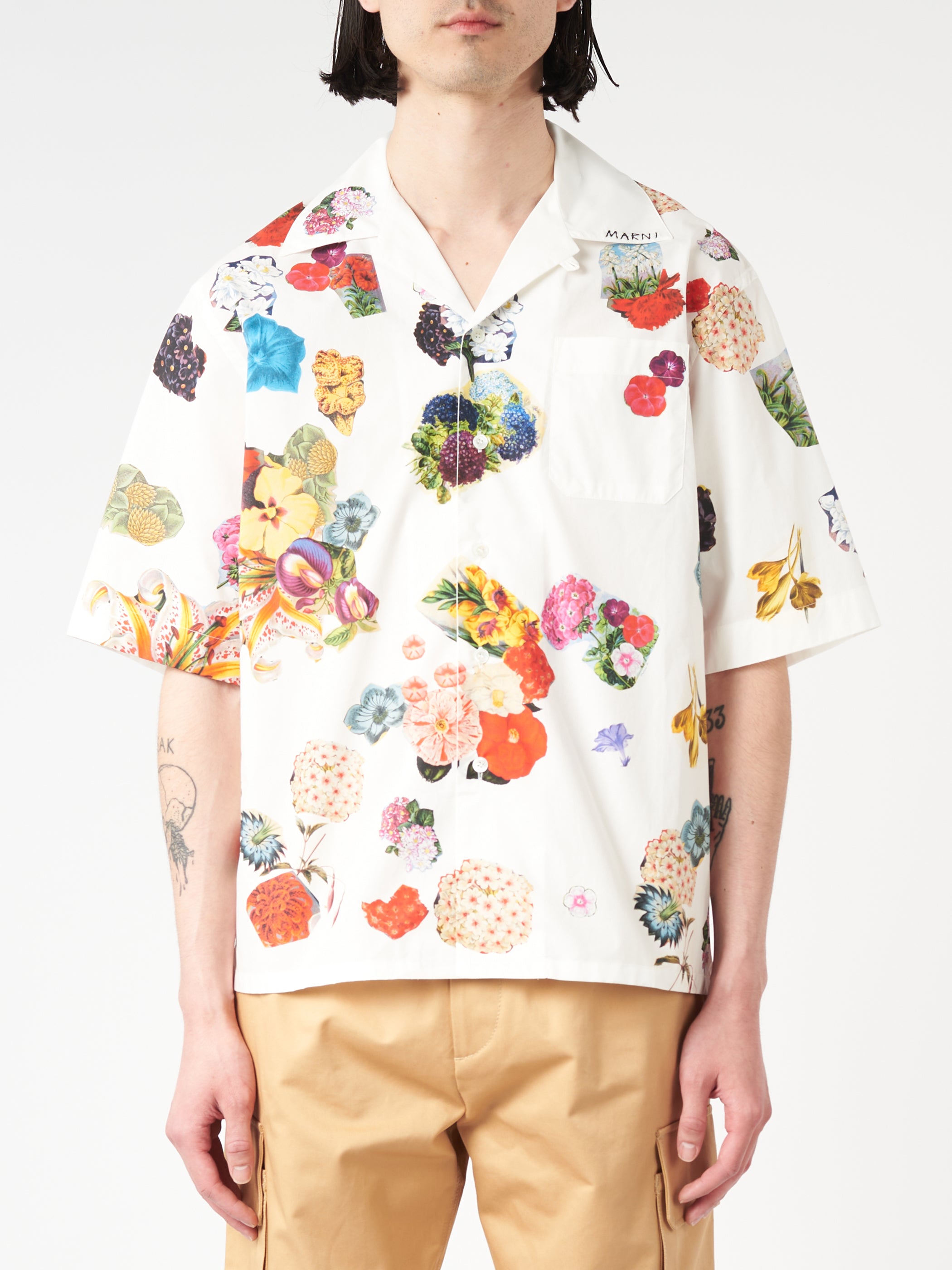 Marni - Bowling Shirt with Flower Prints in Lily White – gravitypope