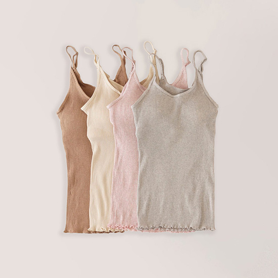 リブの肌着 カップ付きキャミソール