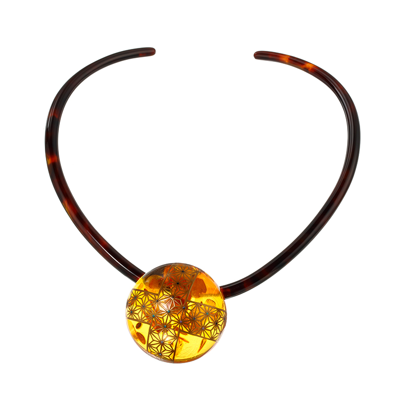 GSTV 本べっ甲 琥珀 蒔絵 ネックレス