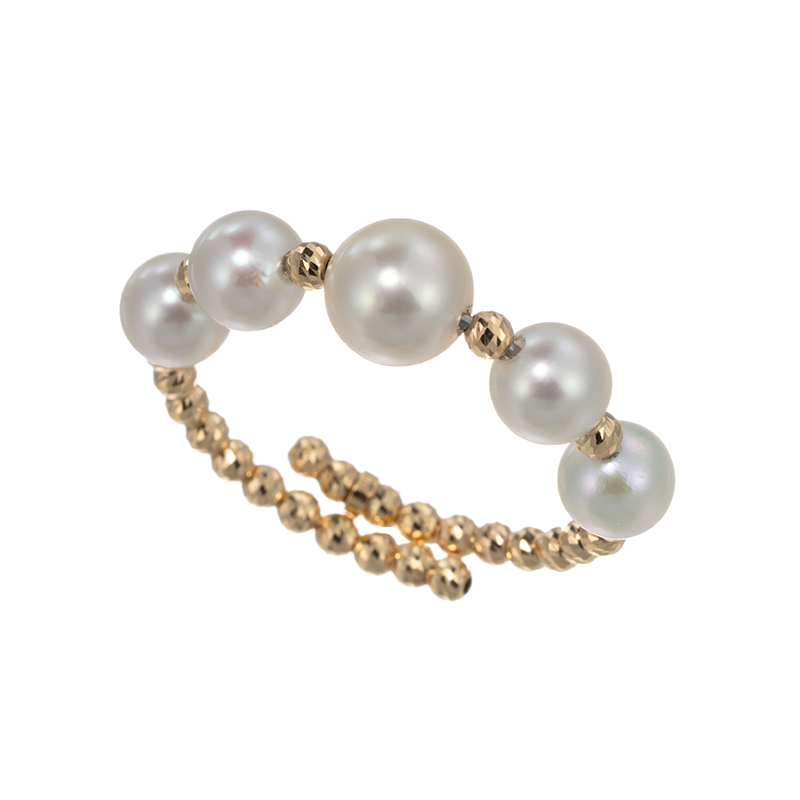 GSTV K18YG 越物 アコヤ真珠 無調色 フリーリング P 約4.0-5.0mm 8～17号