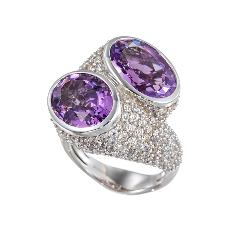GSTV パラジウムシルバー950 アメシスト 天然ホワイトジルコン リング