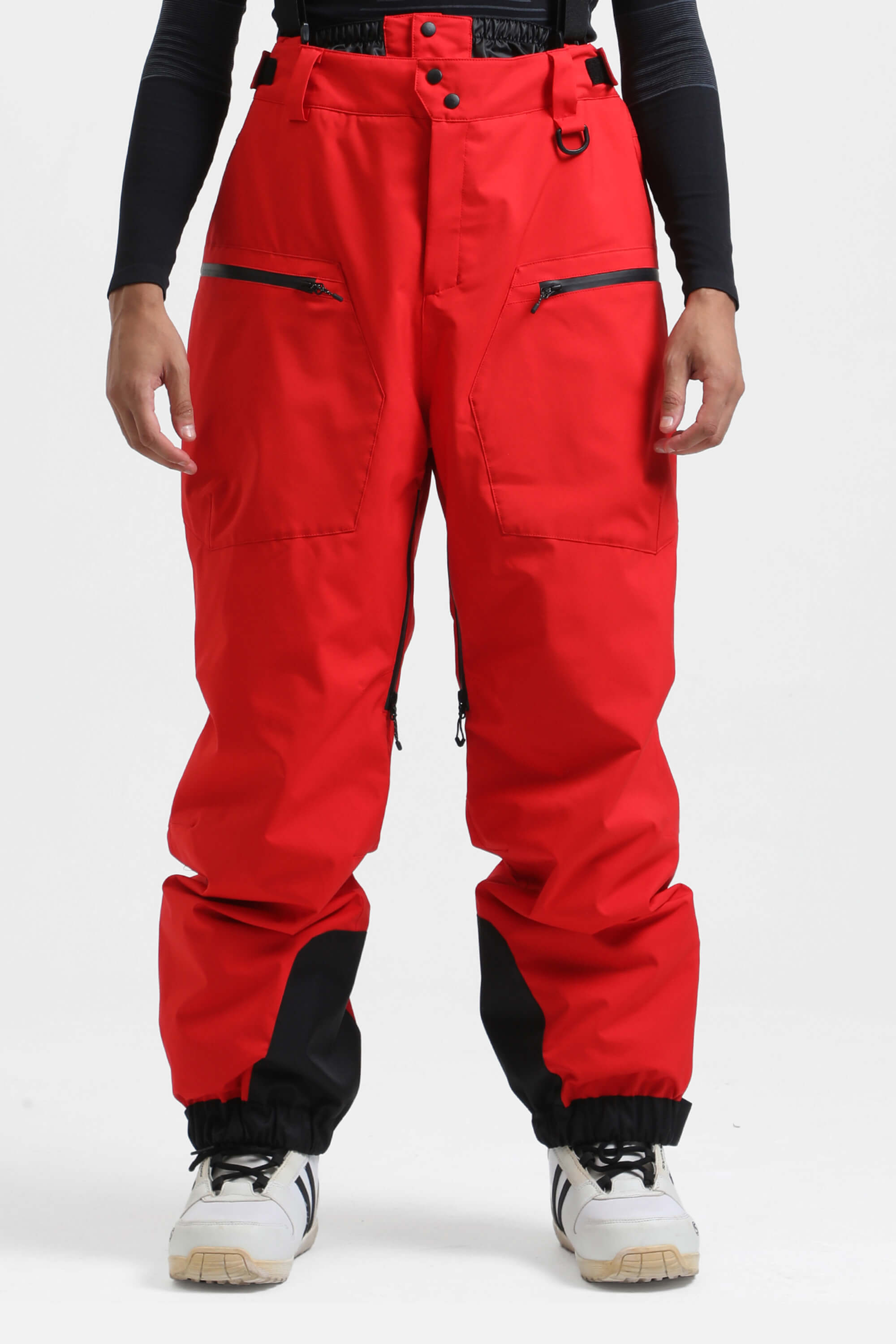 Men's Neon Red Insulated Baggy Snow Pants With Detachable