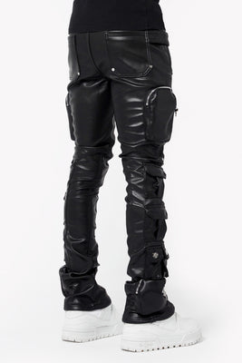 Obsidian Black Cargo Leather Pant - Guapi Clothing