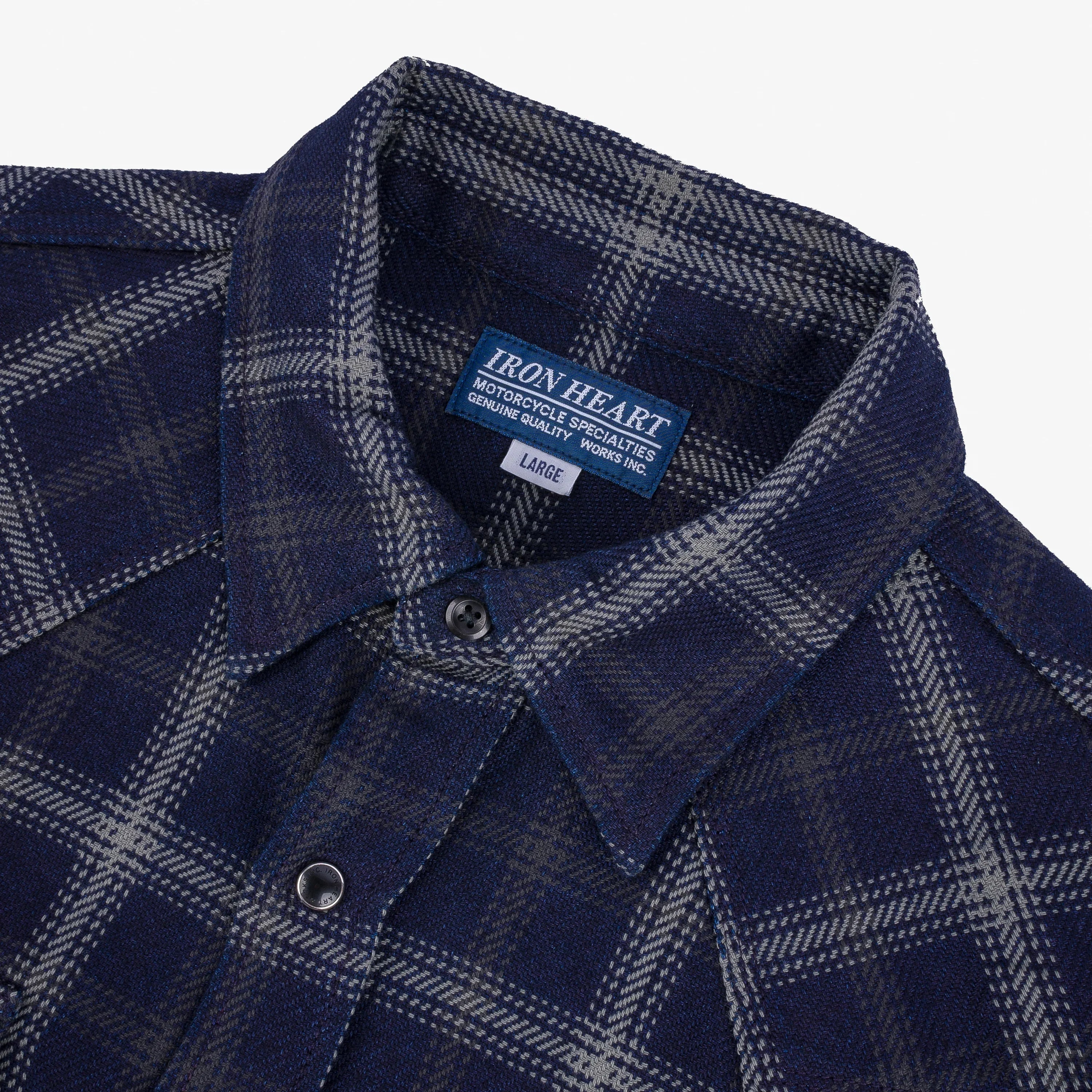 Iron Heart IHSH-411-BLK 9oz Selvedge Indigo Check Flannel Western