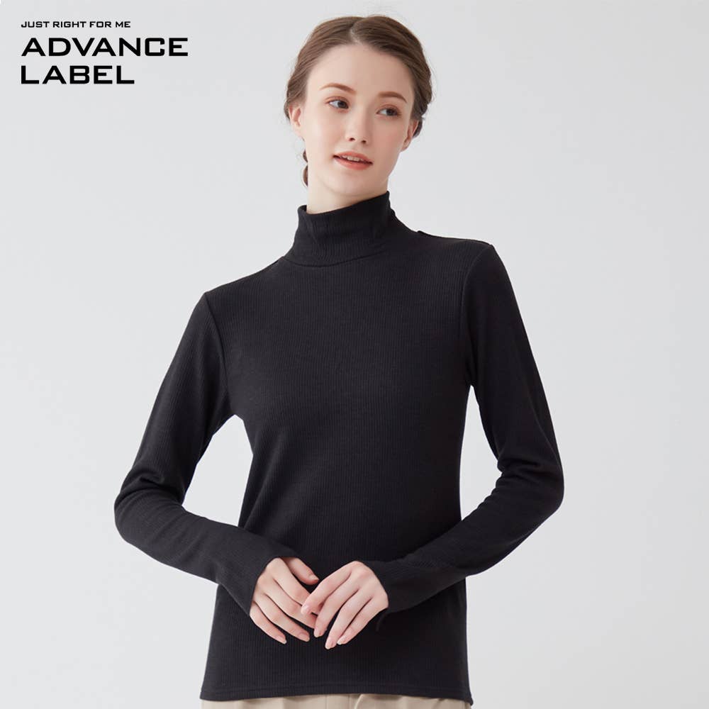 発熱リブニット】ハイネック長袖 MA7245 :レディース トップス