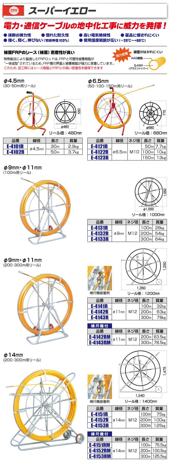 E-4101R スーパーイエロー(リール付)｜電設工具のメーカー。（株