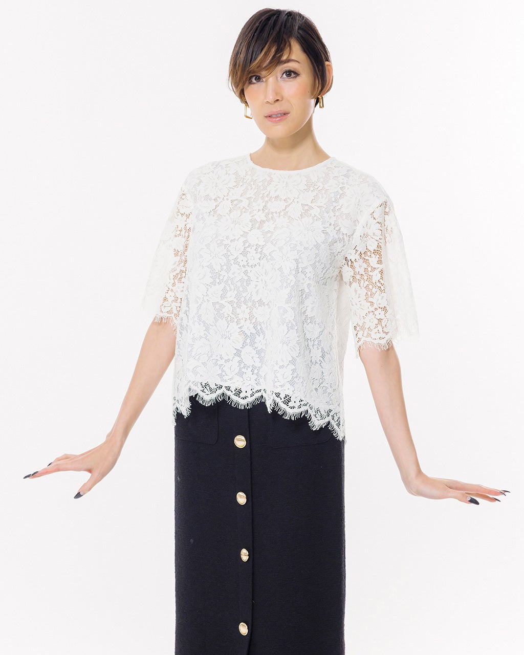 ラッセルレース・半袖ブラウス/DoCLASSE