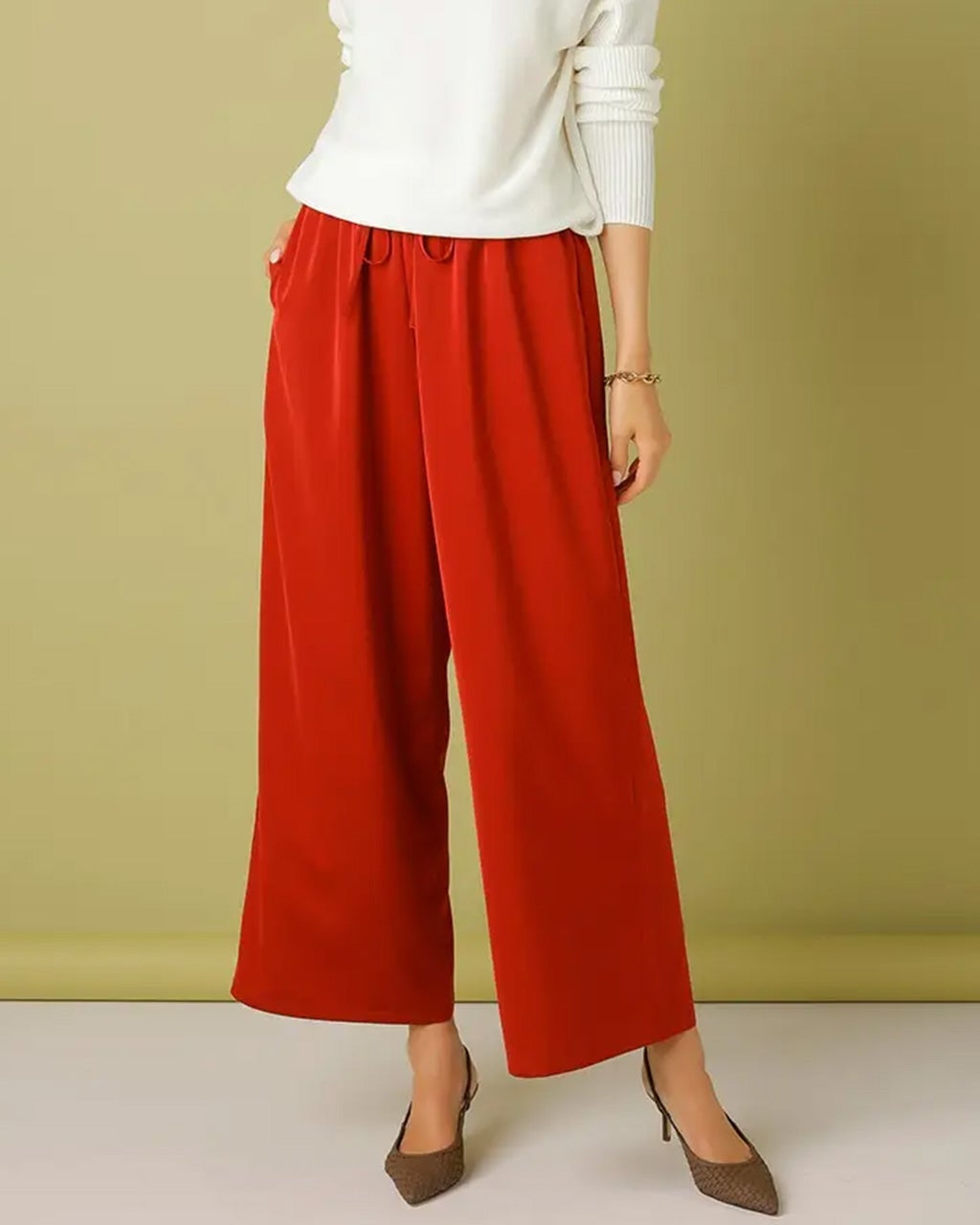 お色訂正 クレッシェントデュオ オレンジと茶色のドット柄キュロット