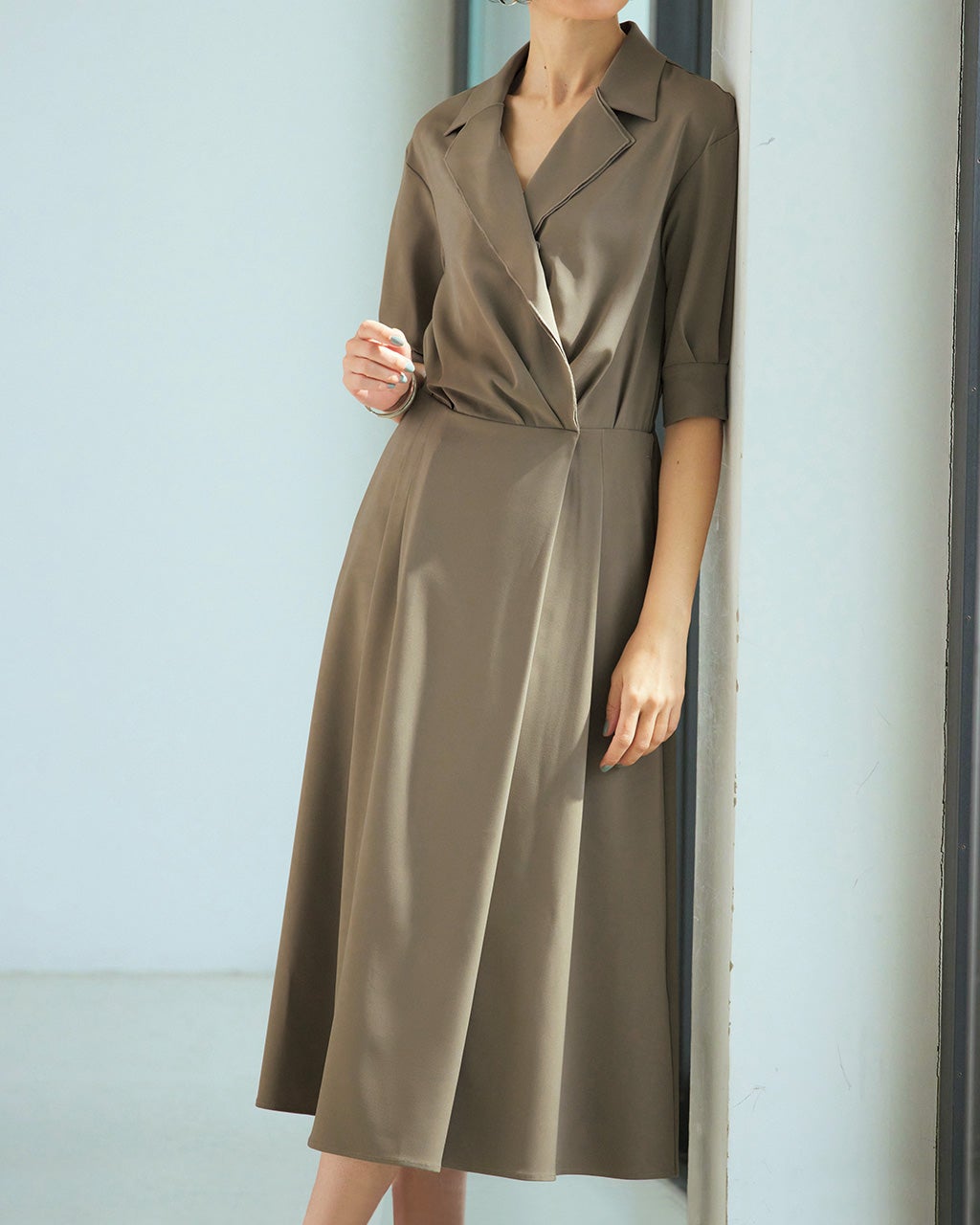 ストレッチツイル・カシュクールシャツワンピース/DoCLASSE