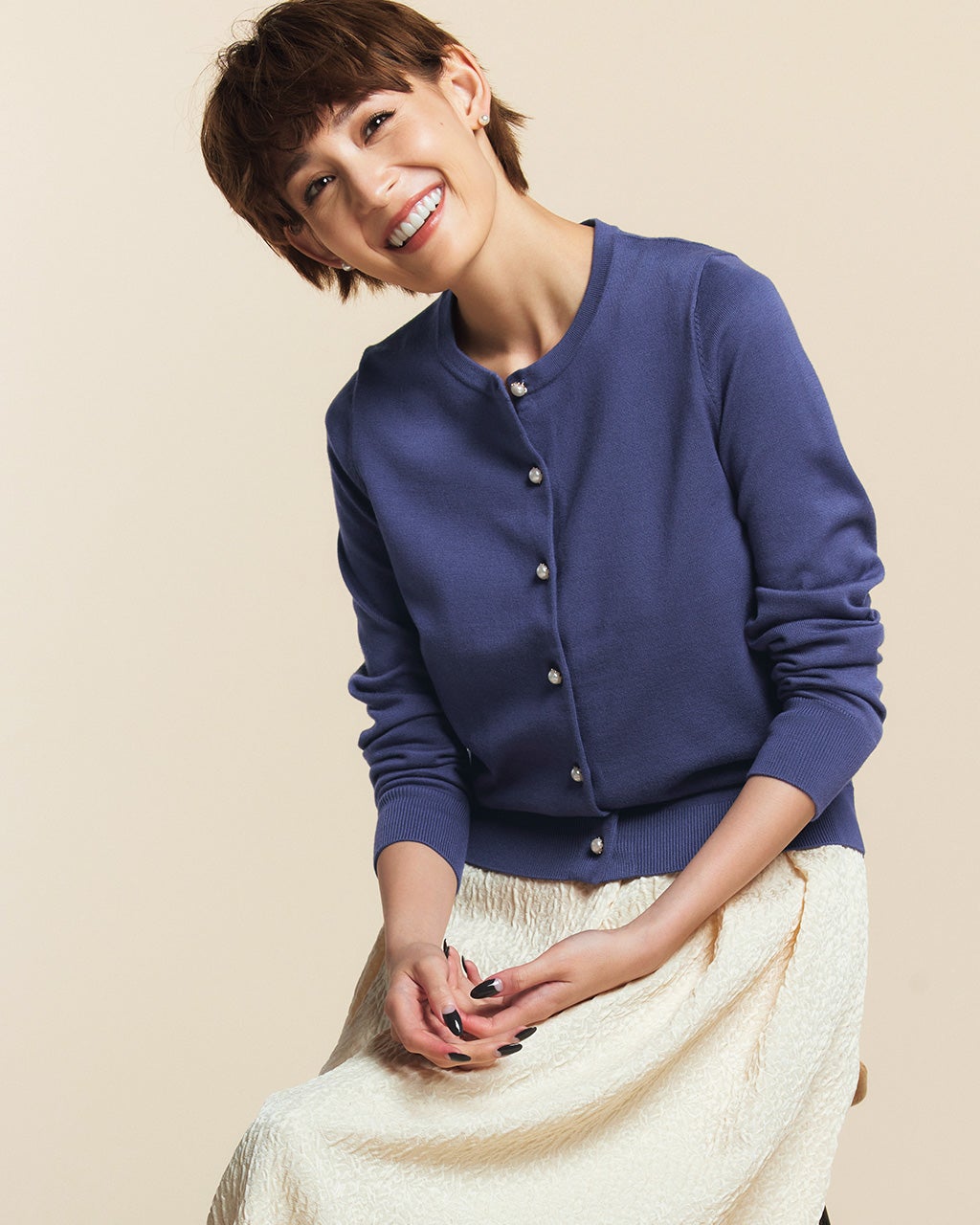 パールボタン・天竺カーディガン/DoCLASSE