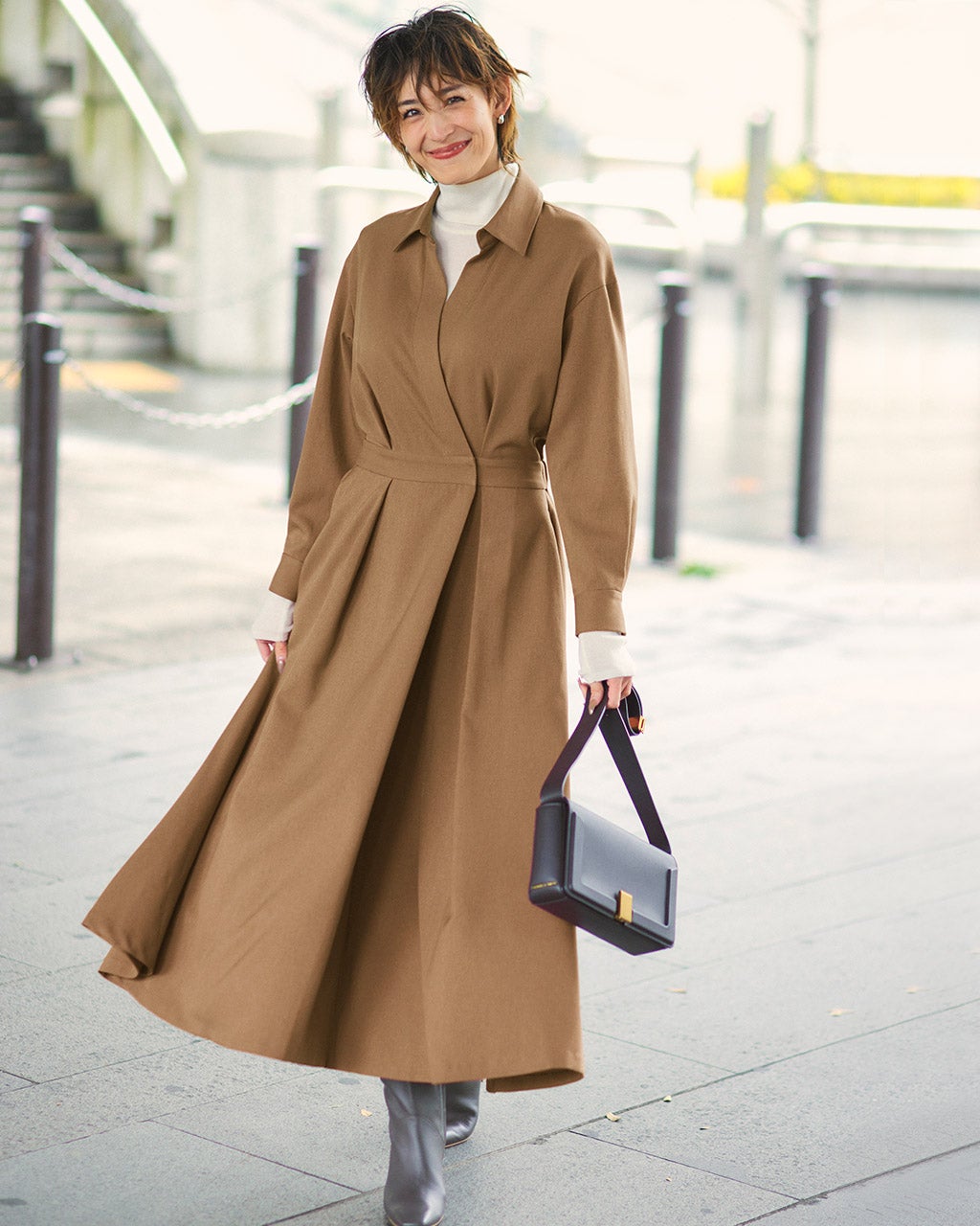 サキソニー風・カシュクールシャツワンピース/DoCLASSE