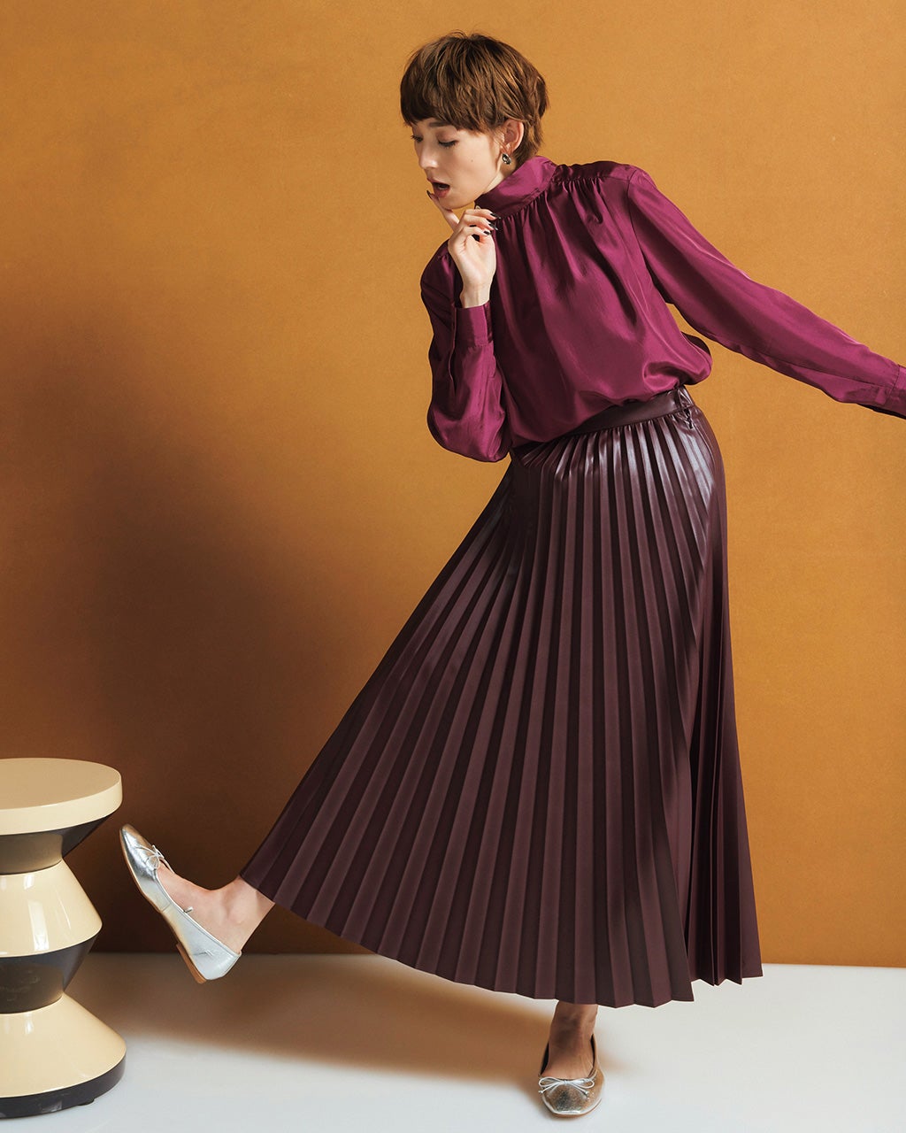 12万 エイココンドウロングベストとスカート/レリアン革バッグ/未使用