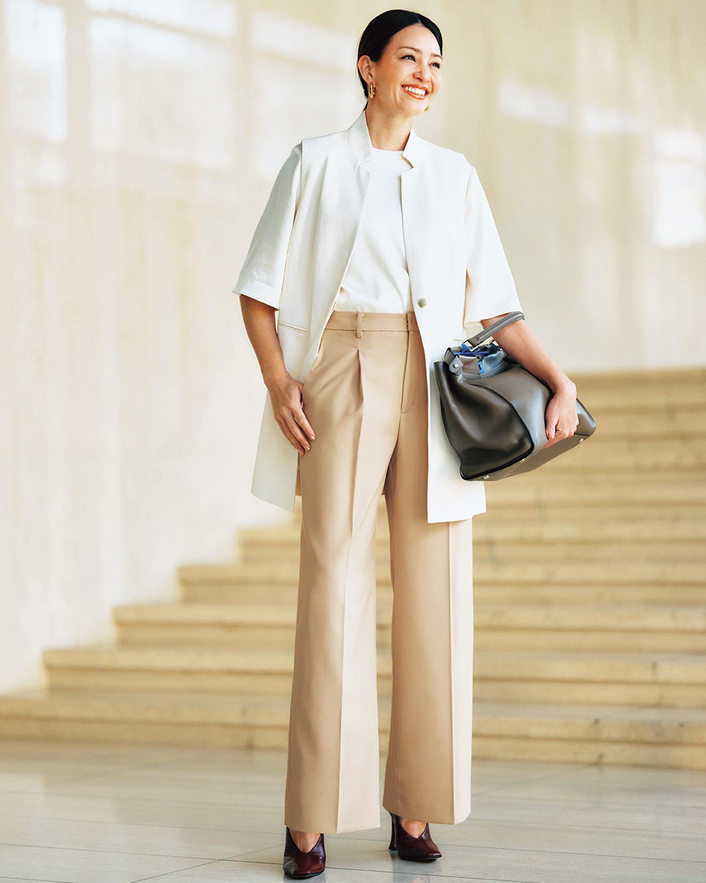 レディース ワイドパンツ（ベージュ）一覧/40代50代からのファッション