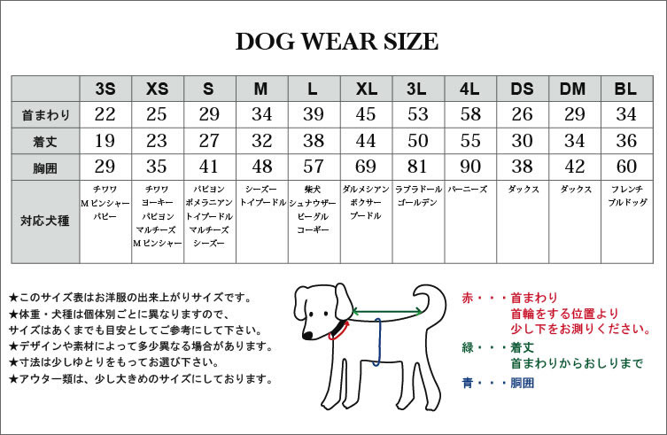 Size Information 犬服・ドッグウェアブランド通販 | DOG DEPT