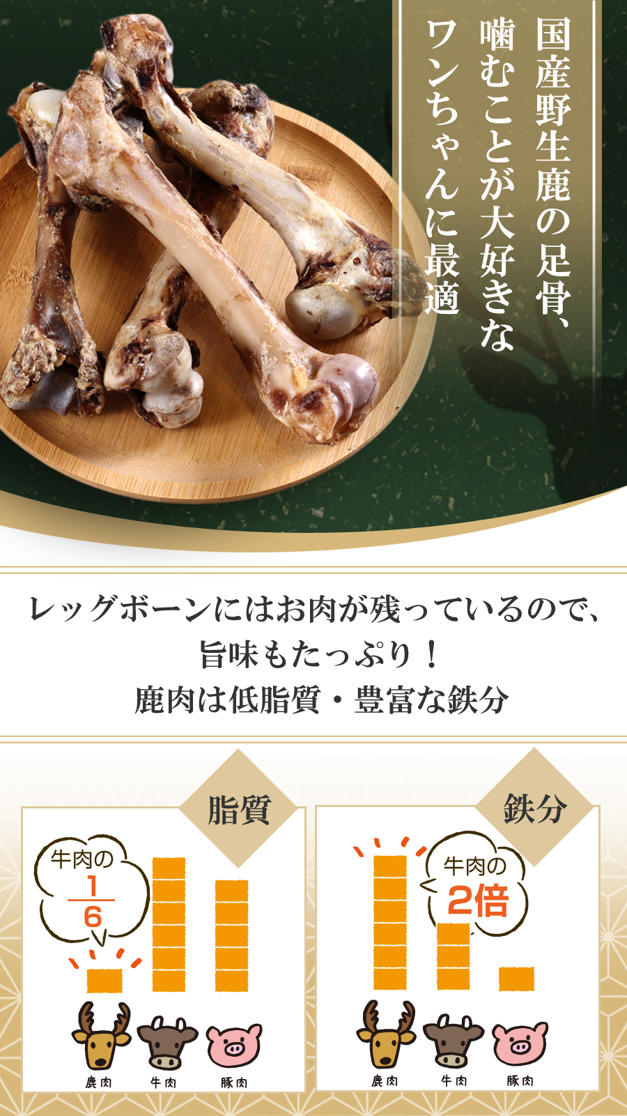 がんこおやじのおやつ亭 国産野生鹿レッグボーン M(げんこつあり10本)