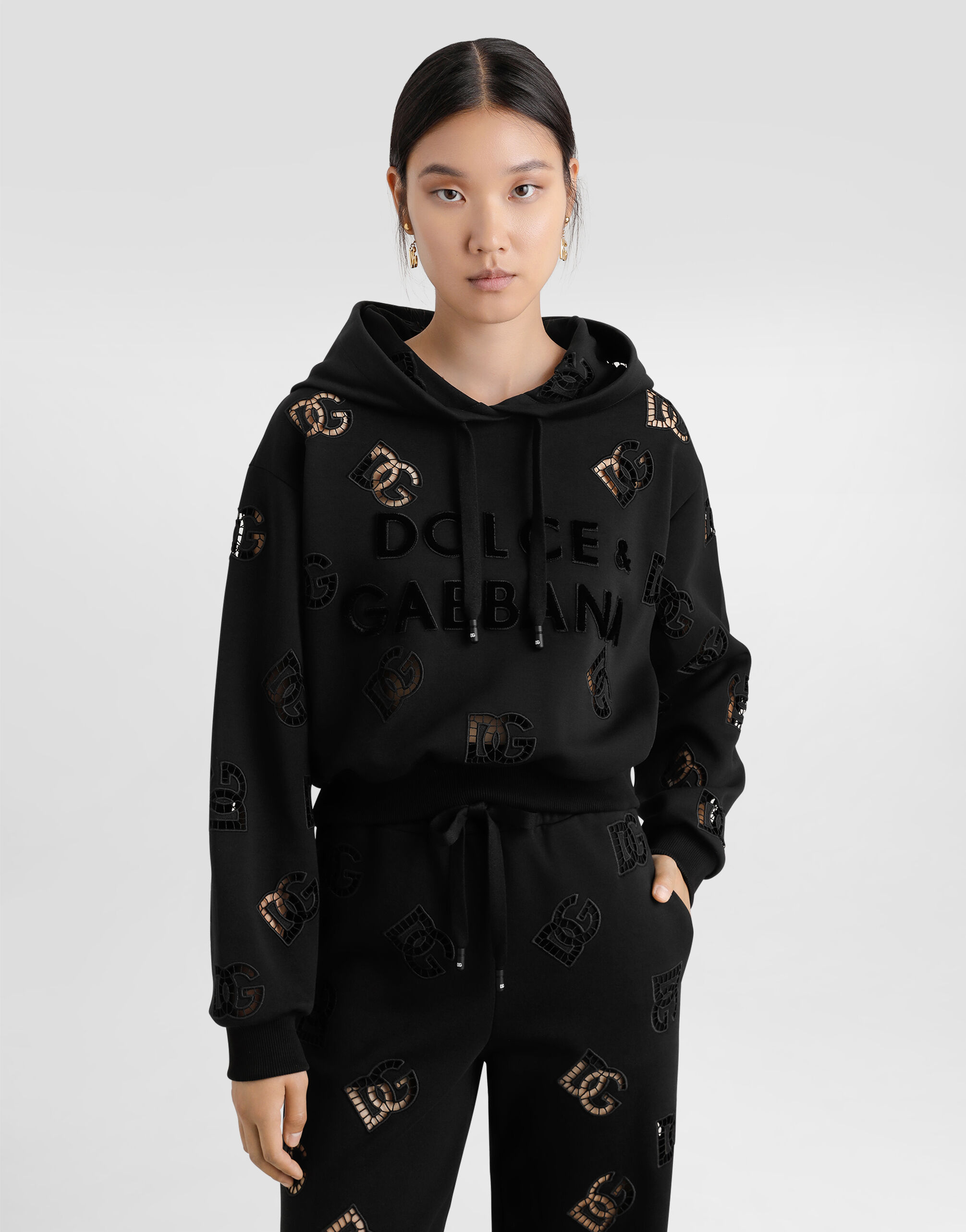 Jersey hoodie with cut-out and DG logo in Black for Women