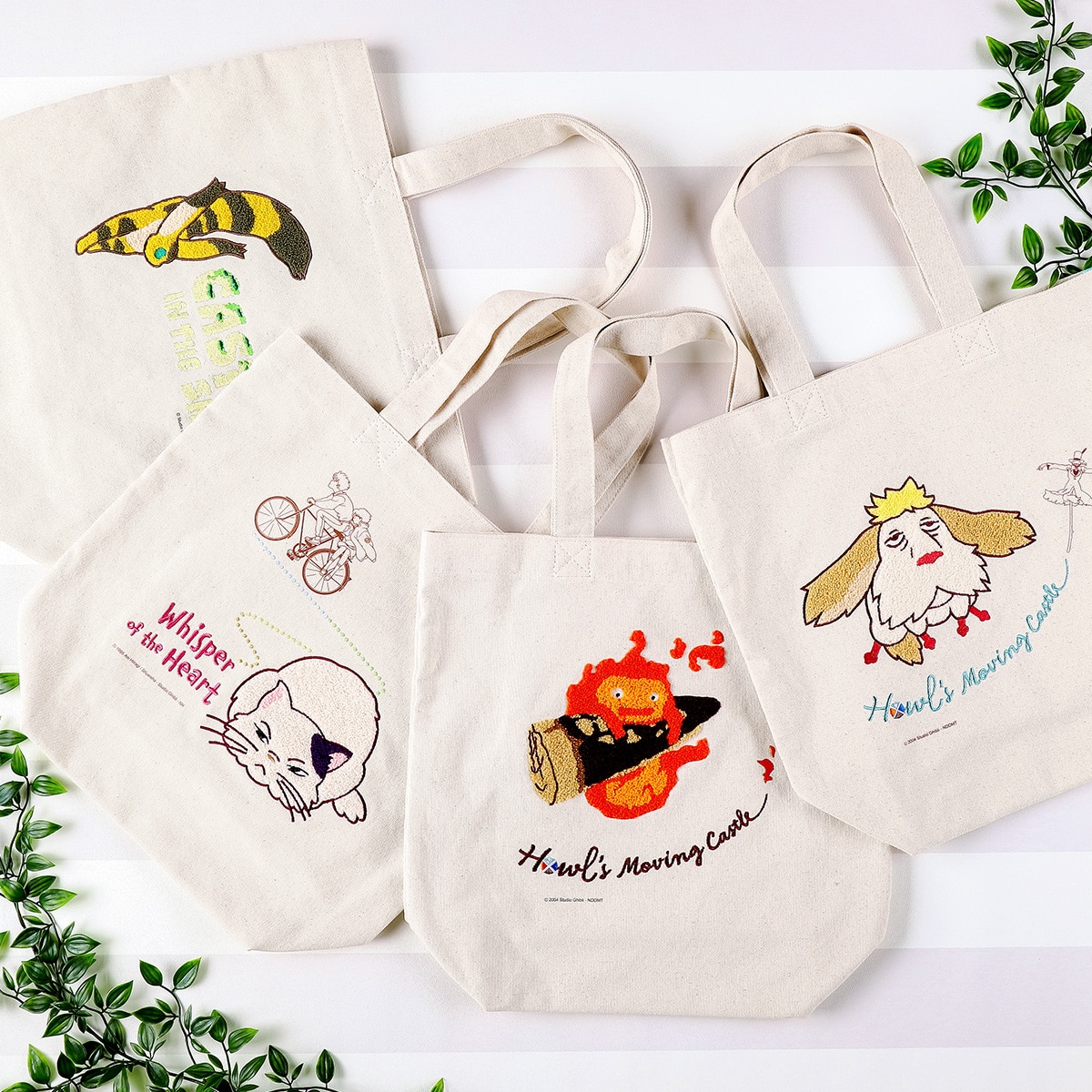 ハウルの動く城 縦型刺繍帆布トートバッグ あわてるカルシファー