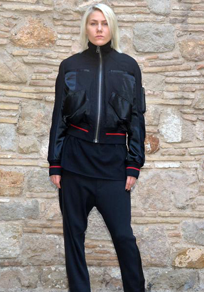 HAIDER ACKERMANN WOMENS PADDED ZIP-UP JACKET BLACK/RED | 50% Off