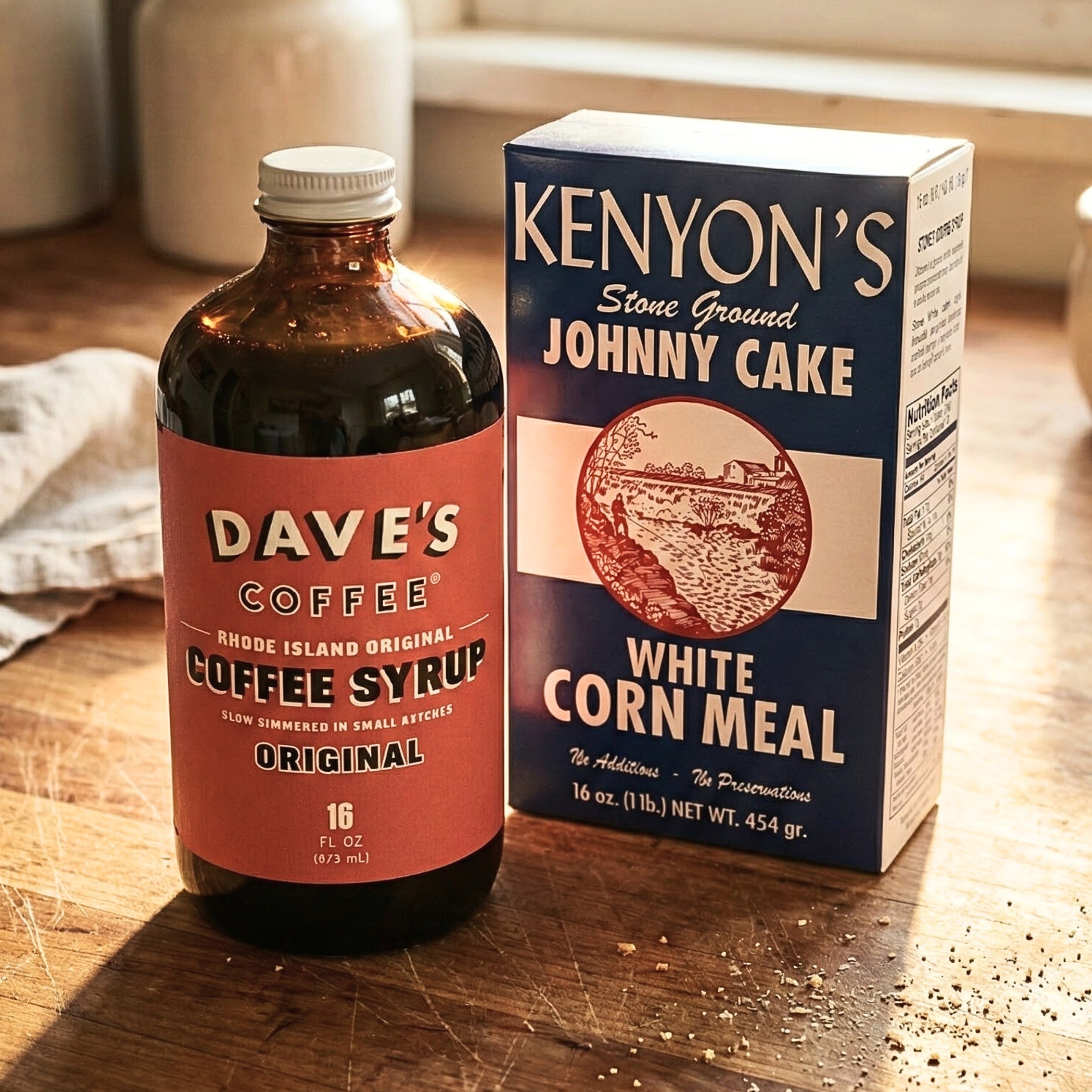Rhode Island Holiday Gift Bundle | Dave's Coffee Syrup & Johnny Cakes