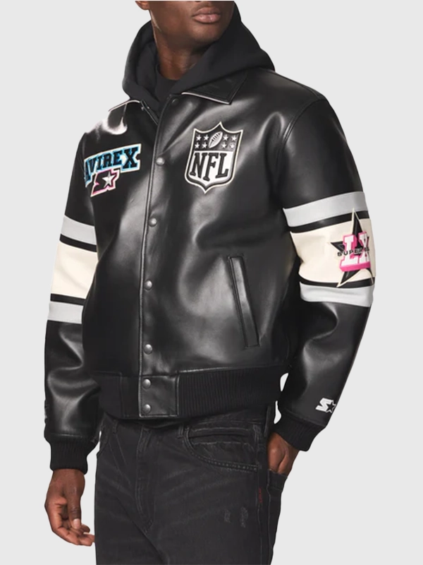 Avirex x Starter Super Bowl LX Black Leather Jacket