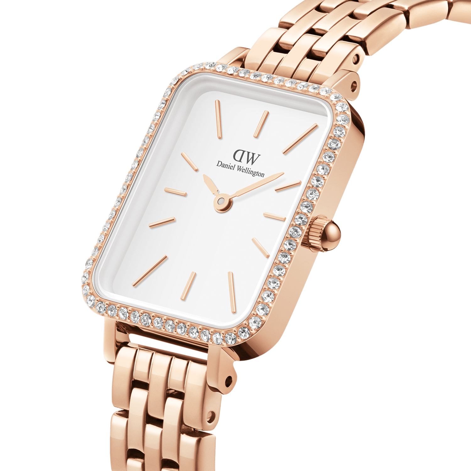 Quadro Bezel white dial watch - with rose gold strap | DW