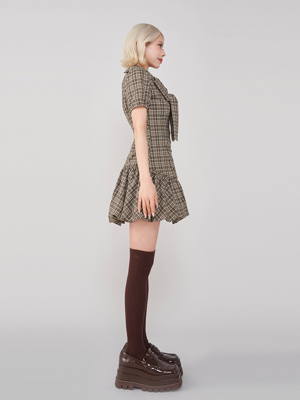ビッグリボンバルーンチェックミニワンピース – Darich (ダーリッチ)