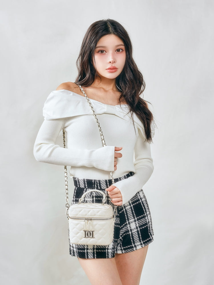 ダーリッチ キルティングビジュースクエア ミニバック ピンク-HANZAGI