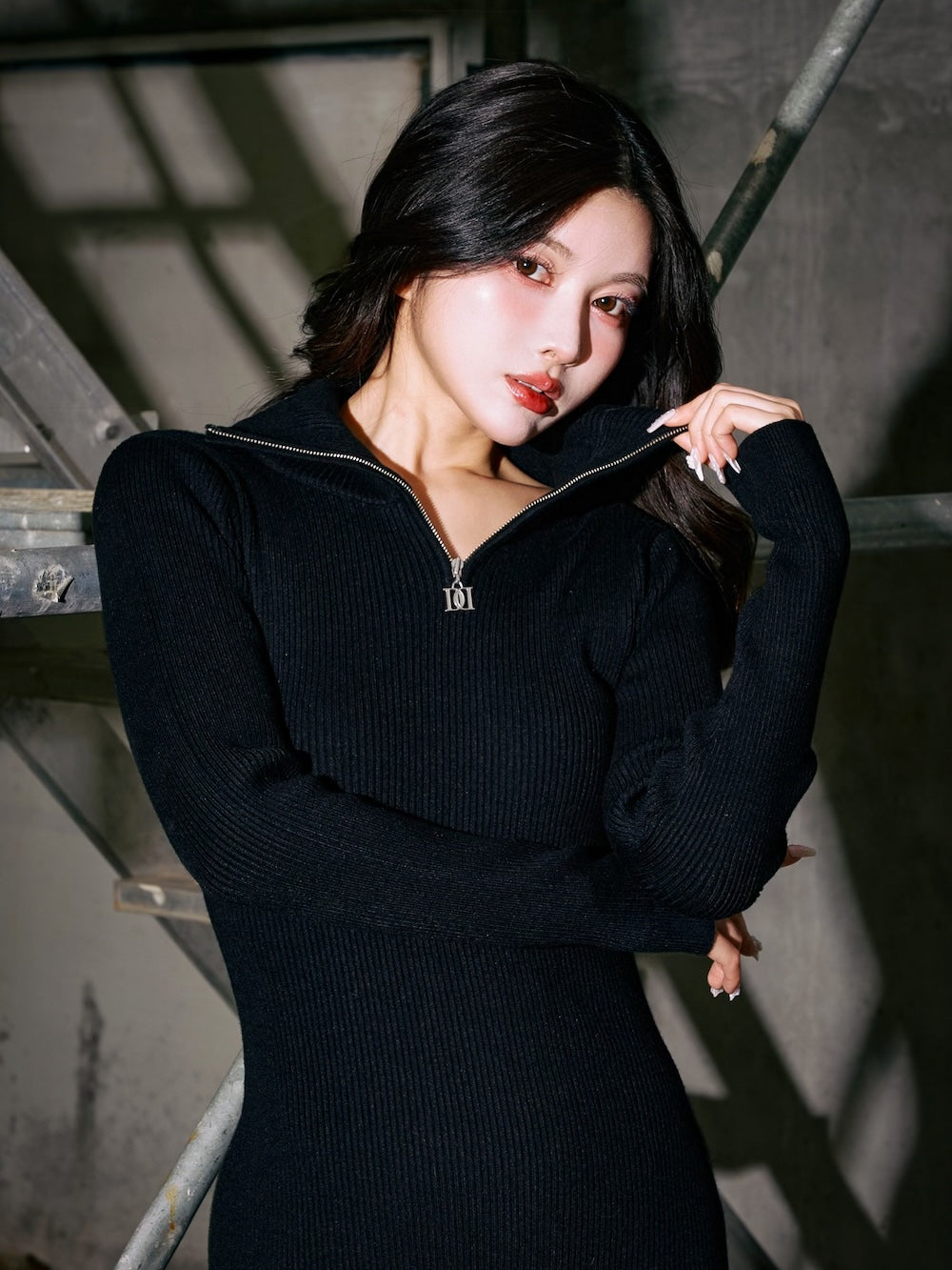 ハーフジップリブニットミニワンピース – Darich (ダーリッチ)