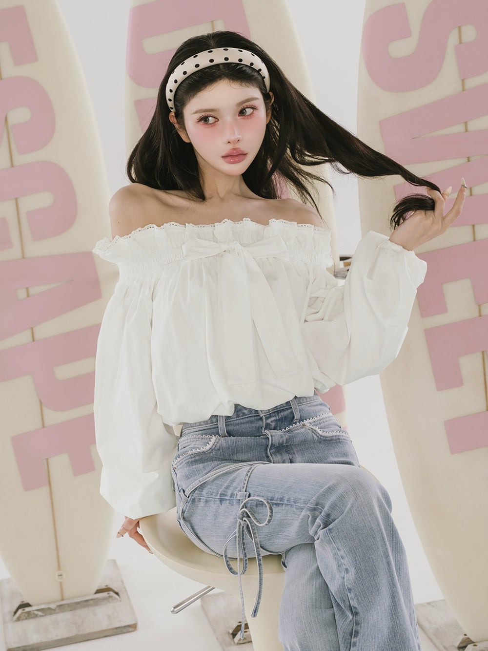 ダブルフリルオフショルリボンブラウス – Darich (ダーリッチ)
