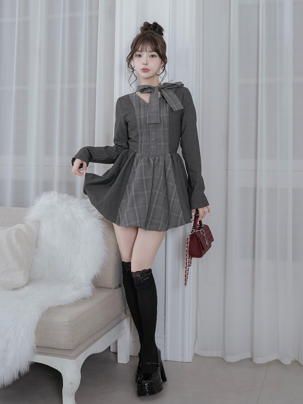 チェックストライプバルーンミニワンピース – Darich (ダーリッチ)