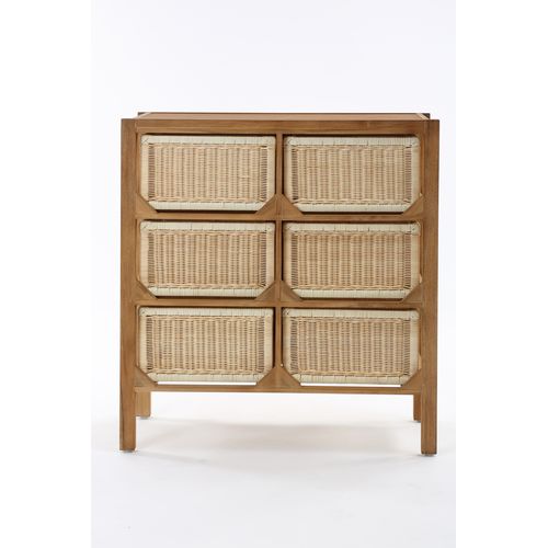 チーク無垢材とラタンのランドリーチェスト G846XP サンフラワーラタン